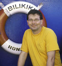 Chris Kowalski, diver and underwater photographer, on the Bilikiki in the Solomon Islands